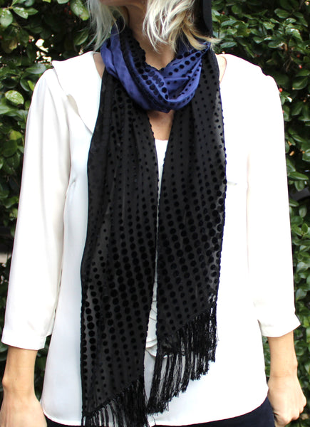 Floral Velvet fringe scarf