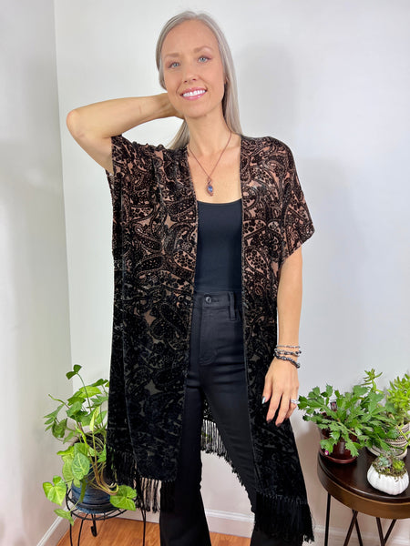 Paisley velvet kimono