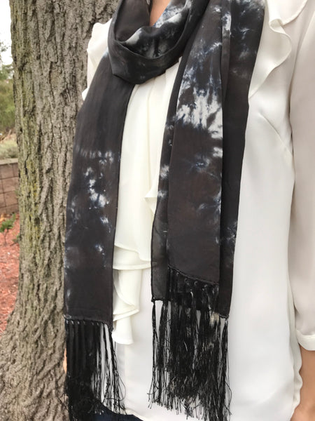 Fringe silk scarf (blk/white)