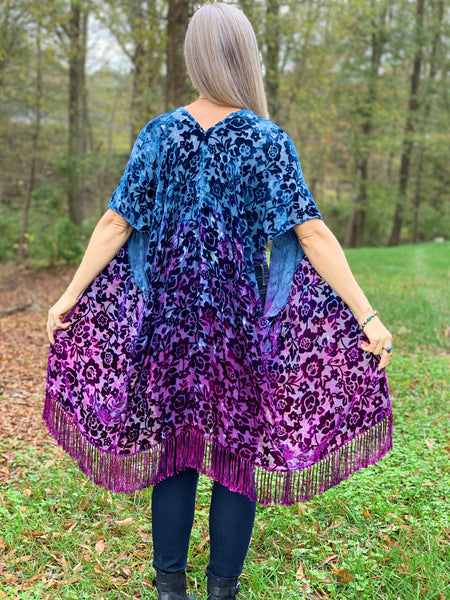 Floral velvet kimono