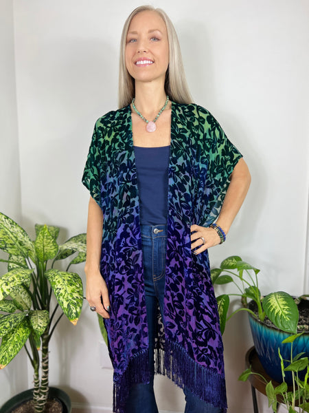 Floral velvet kimono