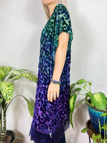Floral velvet kimono