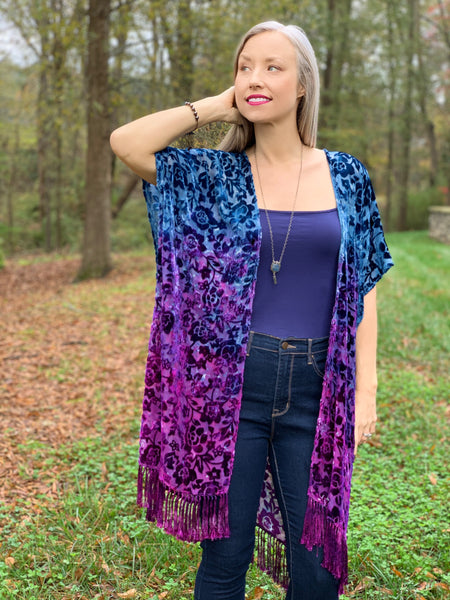 Floral velvet kimono