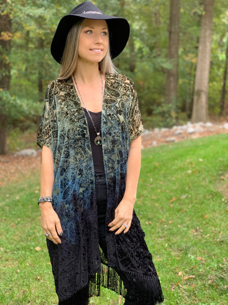 Paisley velvet kimono