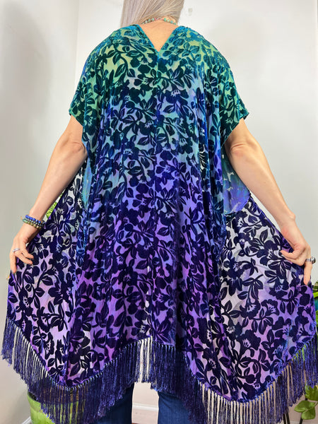 Floral velvet kimono