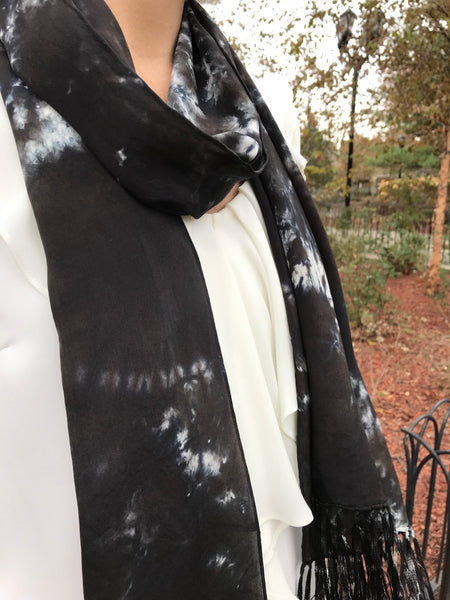 Fringe silk scarf (blk/white)