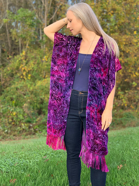 Paisley velvet kimono