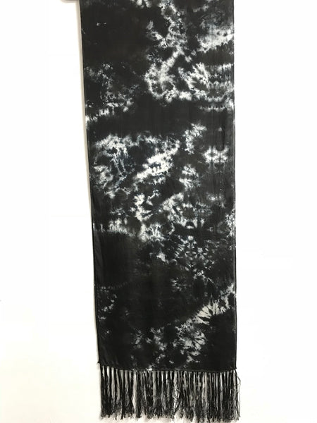 Fringe silk scarf (blk/white)