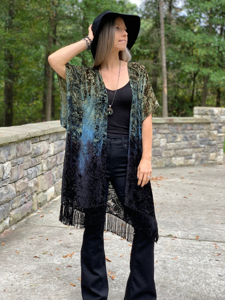 Paisley velvet kimono