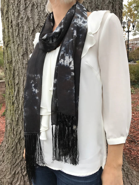 Fringe silk scarf (blk/white)