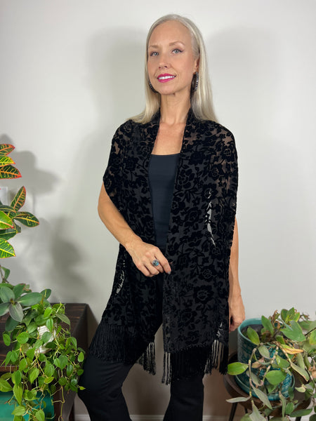Animal print fringe scarf
