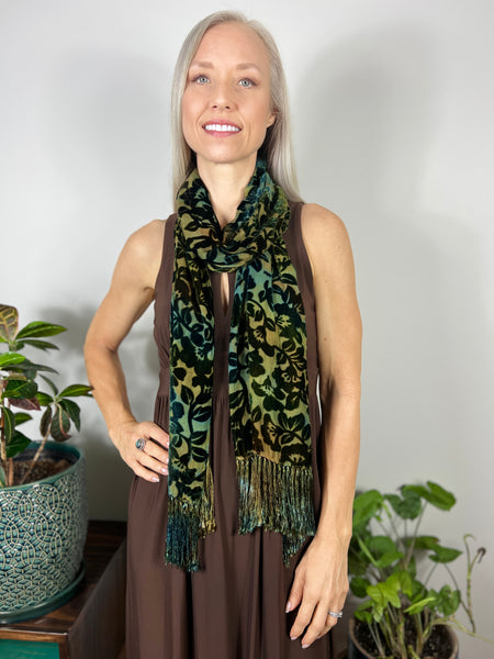 Floral Velvet fringe scarf