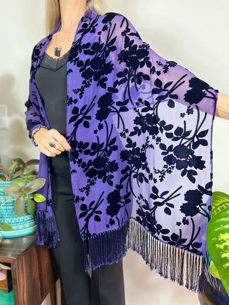 Floral velvet shawl