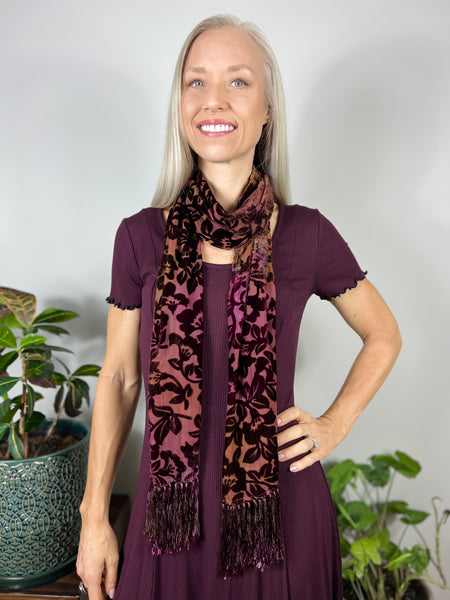 Floral Velvet fringe scarf