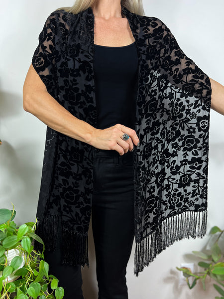 Animal print fringe scarf