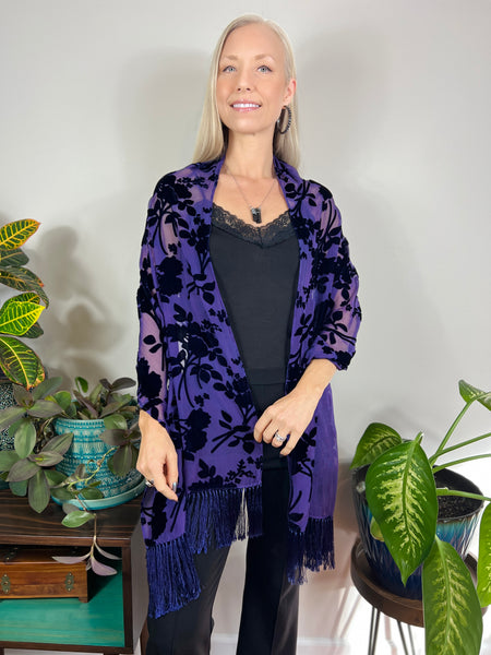 Floral velvet shawl