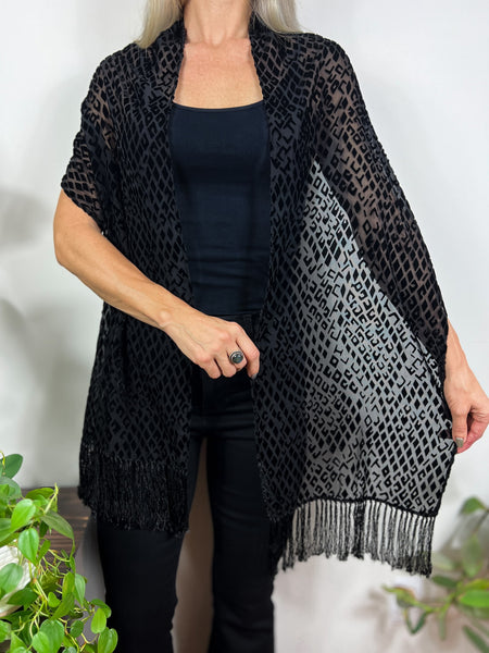 Animal print fringe scarf