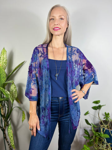 Embroidered dolman cardigan with ties