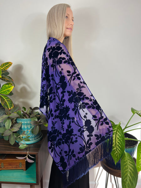 Floral velvet shawl