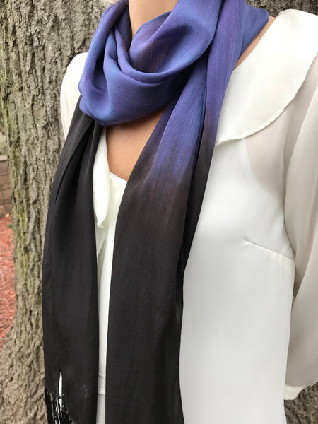 Fringe silk scarf (blk/white)